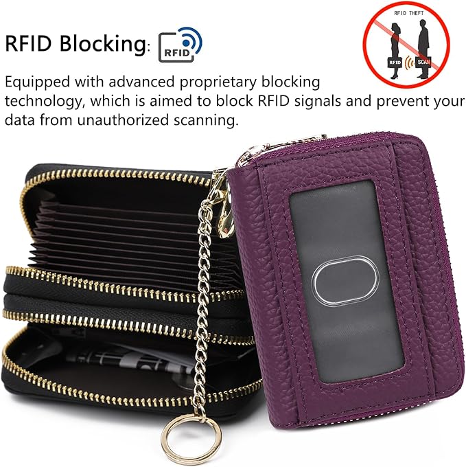 imeetu Rfid Credit Card Holder, Businese Card Case, Wallet for Women Men | Genuine Leather Card Wallet with id Window, Keychain & Double Zipper, Water-resistan Small Wallet with Gift Box, Daily Travel - Image 4