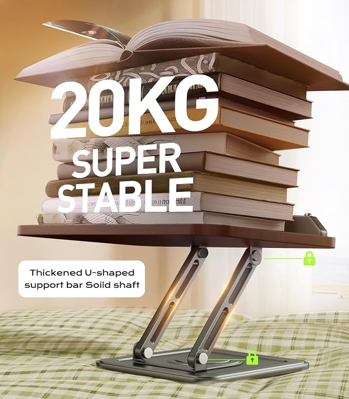LOXP Book Stand for Reading, 360° Rotating Holder with Page Clip, Ergonomic | Adjustable height angle, Hands-free, anti-slip base, Fits tablets cookbooks magazines laptops, wood and metal, Black - Image 8