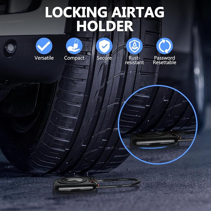 Compatible with Apple AirTag Secure Lock with Wire Cable, 3-Digit Combination Luggage Locks, Alloy Body Ultra Durable Anti-Lost Protective Case for Luggage, Suitcase (Black/Grey) - Image 3