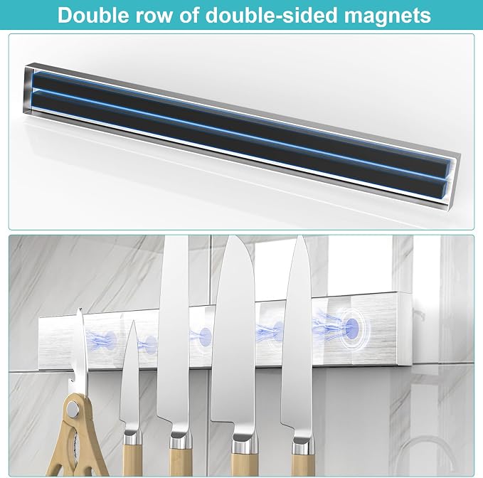 16 Inches Magnetic Knife Strip No Drill, Adhesive Magnetic Knife Holder for Wall, Magnet Knife Holder Wall Mount, Knife Bar Knife Rack Block for Metal Tools Utensils RV Kitchen Organizers and Storage - Image 3