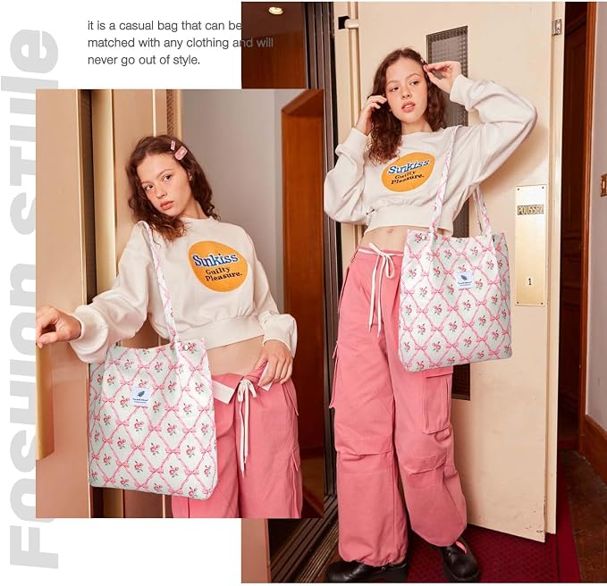 LHMTQVK Corduroy Tote Bags for Women, Large Capacity Tote Purse Reusable Grocery Shoulder Bag with Inner Pockets - Image 5