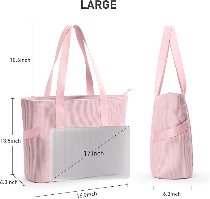 Tote Bag for Women, Casual Hobo Handbags with Compartments | Water Repellent Corduroy Large Capacity Fits 15.6" Laptop Zipper Closure for Travel Work School - Image 4