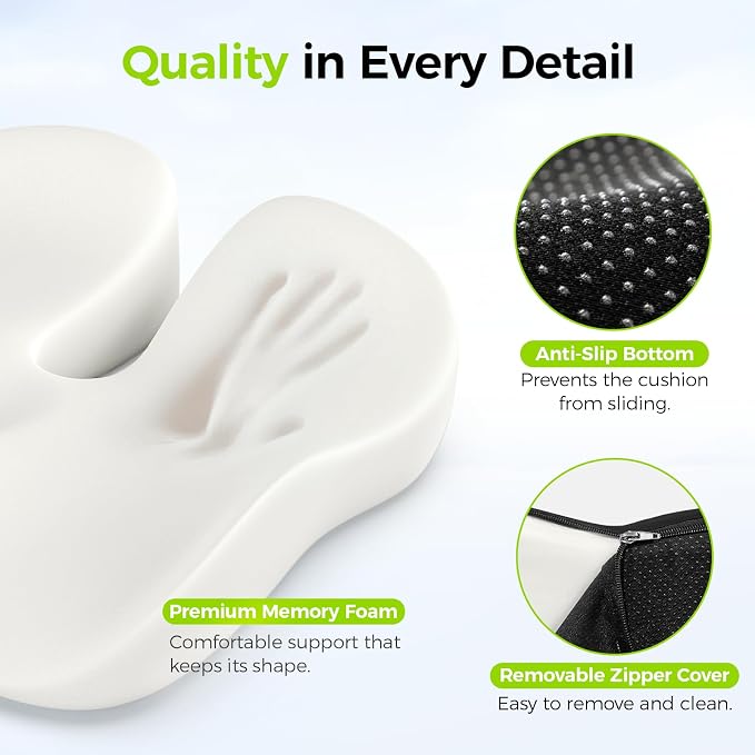 AUVON Gel Seat Cushion for Office Chairs, Ergonomic Memory Foam Chair Cushions for Long-Sitting Support & Sciatica, Back, Tailbone Pain Relief, Breathable Car Seat Cushion with Anti-Slip Base - Image 7