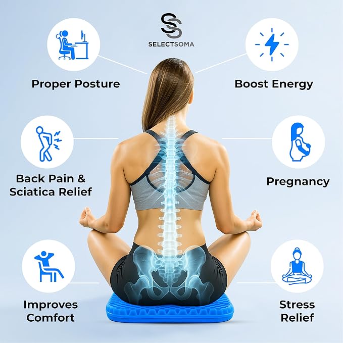 Gel Seat Cushion for Long Sitting, Pressure Relief for Sciatica, Tailbone, Coccyx & Back Pain, Office Chair, Wheelchair, Car & Truck – Standard Size Blue Gel - Image 7