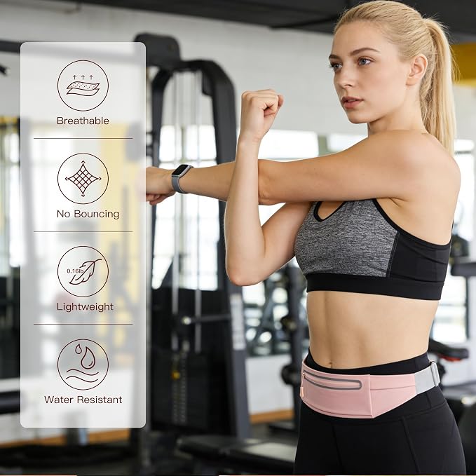 Slim Running Belt for Women Men,Phone Holder Waist Pack,Runners Fanny Pack | No-Bounce,Sweat-Proof Pocket,Travel Money Pouch for Gym/Hiking/Cycling,Three pocket,Two Highly Reflective Strips - Image 7