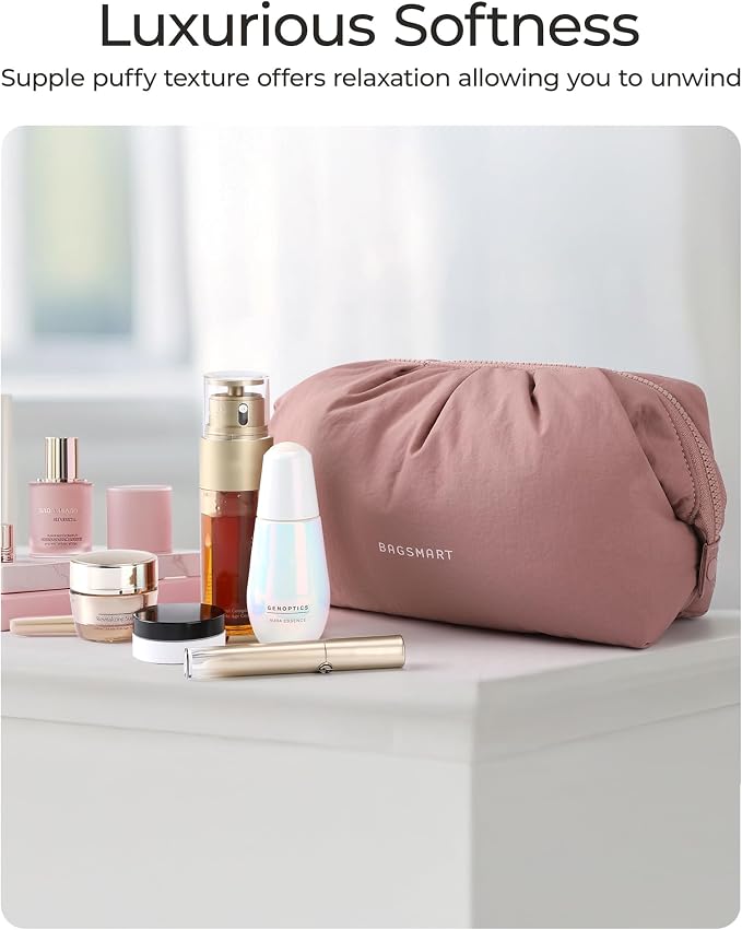 BAGSMART Makeup Bag Travel Toiletry Bag, Wide-open Zipper Pouch | Puffy Padded, Travel Essentials, Make Up Bag, For Women, Makeup Organizer, Toiletries Accessories Brushes - Image 7