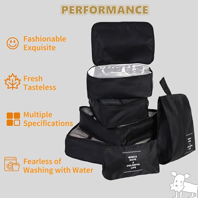 7 Set Packing Cubes for Travel,Suitcase Organizer Bags for Luggage with Shoe Bag, Vacation Travel Essentials & Accessories for Cruise Ship, Airplane Must-Have,Road Trip & Camp Gifts(Black) - Image 4