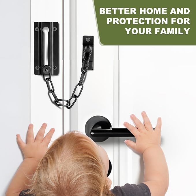 2 Pack Door Chain Lock Black, Security Door Chain for Inside Door, Premium Thickened Chain Door Lock with 12 Screws - Image 2