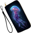 Women's RFID Blocking PU Leather Zip-Around Wallet, Large Capacity Clutch with Phone Holder, Travel Purse & Card Organizer with Removable Wristlet,Blue Jellyfish by Unknown
