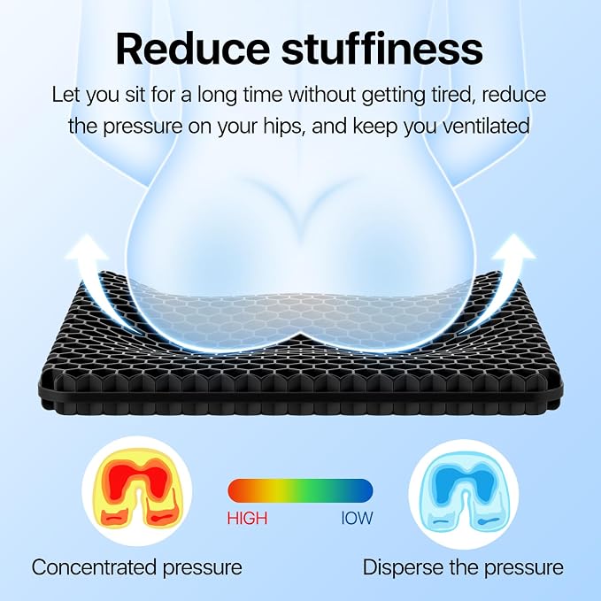 Gel Seat Cushion, Cooling Honeycomb Design for Office Chair Car Wheelchair | Cool & Breathable, Soft & Comfortable - Image 2