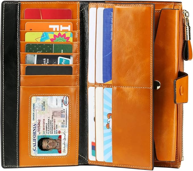 Itslife Womens Wallet Leather RFID Blocking Large Capacity Luxury Wax Genuine Leather Clutch Wallet with Card Holder - Image 2