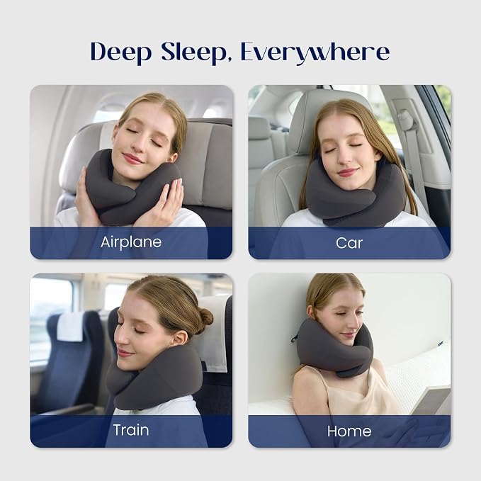 Dream Valley® Neck Travel Pillow, Memory Foam Travel Pillow for Airplane, Portable Roll-Up Neck Pillow with Cooling Inner Fabric, 360° Ergonomic Support, No Head Bobbing, Charcoal Gray - Image 7
