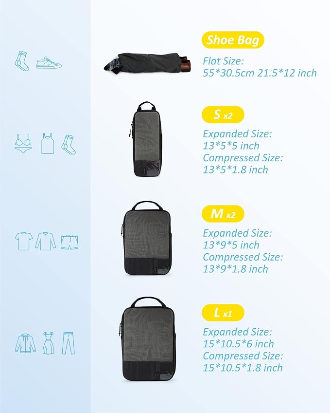 BAGSMART Compression Packing Cubes for Travel Essentials | 14 Set /6 Set /4 Set/2 Set, Lightweight, Durable - Image 3