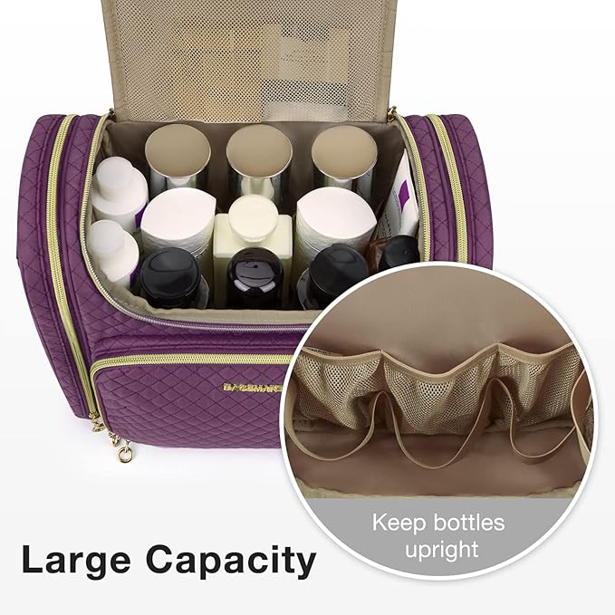 BAGSMART Women's Travel Toiletry Bag, Water-resistant Roomy, Purple | Cosmetic Makeup Bag, Door Room Essentials Travel Organizer for Full Sized Toiletries and Cosmetics - Image 4