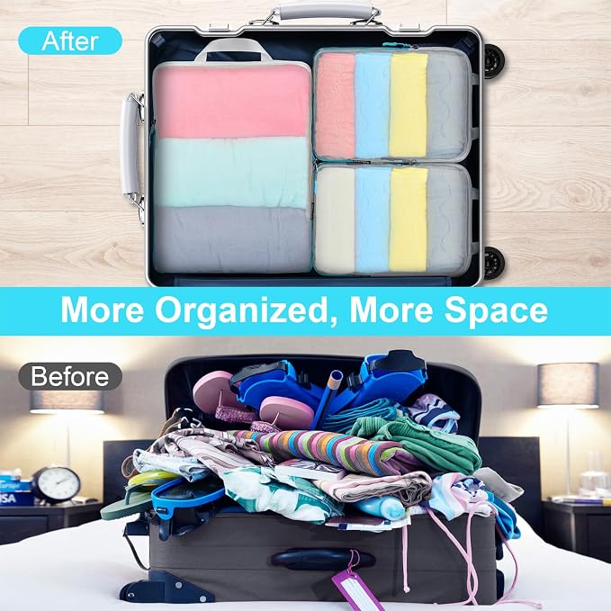 PFEYRPK Lightweight Compression Packing Cubes for Suitcases, Compressible Expandable Travel Packing Organizer with Clear Toiletries and Backpack Bag, Travel Essentials for Carry on Luggage 7 Set - Image 3