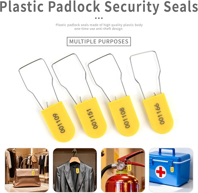 500pcs Security Metal Wire Padlocks, Plastic Security Seals Disposable Anti-Tamper Tag Locks with Numbered Anti Tamper Tag Hasps (Yellow, 500pcs) - Image 6