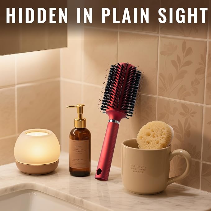 Diversion Safe Hair Brush Secret Safe Can, Hidden Storage for Money, Jewelry, Valuables, Secret Storage Box with Large Hidden Compartment for Travel or Home Use - Red - Image 6