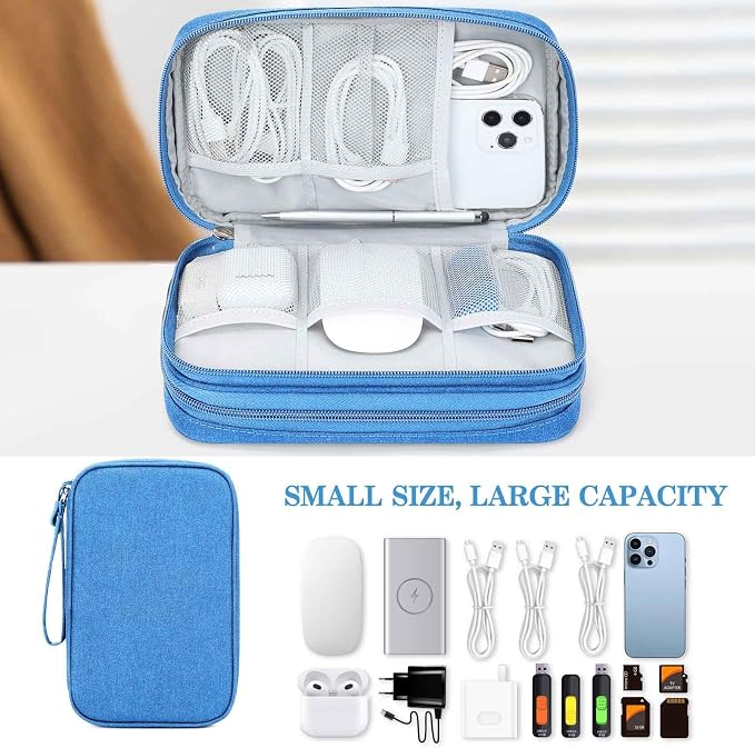 FYY Electronic Organizer, Travel Tech Pouch Bag, Large, Cyan | Wrist Strap, Waterproof, Double Layers Portable Electronics Travel Carrying Case for Cord, Charger, Daily Business Trips Use - Image 6