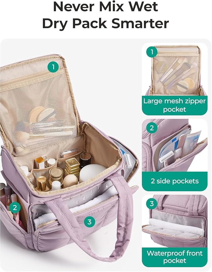 BAGSMART Travel Toiletry Bag for Women with Puffy Water-Resistant Fabric, Roomy Makeup Bag Organizer for Travel-Sized Toiletries & Accessories (Nude Pink) - Image 2