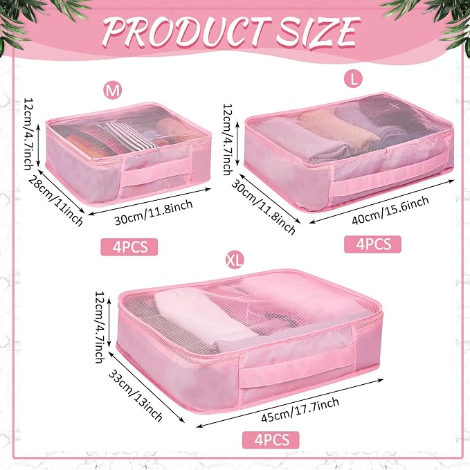 Silkfly 12 Pcs Packing Cubes for Suitcase Travel Luggage Bags Bulk Mesh Organizer Set for Hiking Camping Backpacking Clothes Accessories (Pink,XL, L, M Size) - Image 2