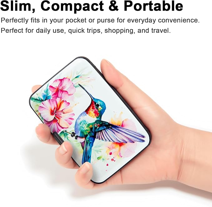 Credit Card Holder, Metal Card Wallet RFID Blocking Mini Slim Aluminum Business Hard Card Case for Women Men (Flowers Hummingbird) - Image 5