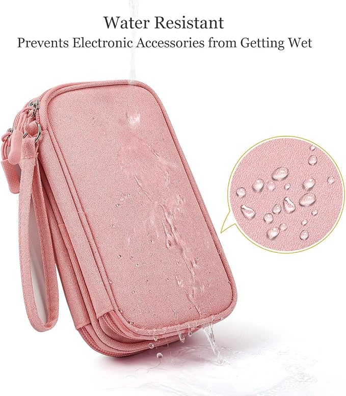 CAAORDKSO Electronic Cable Organizer Bag, Travel Electronic Accessories Carry Case Portable Waterproof Double Layers Storage Bag for Cable, Cord, Charger, Power Bank, Earphone (Light Pink, Medium) - Image 5