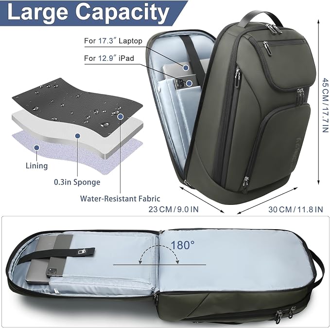 hk Business Smart Backpack for Men Anti-Theft for 17.3 Inch Laptop | with USB Charging Port Water-Resistant Large Durable Compact 30L for Travel College Work - Image 4