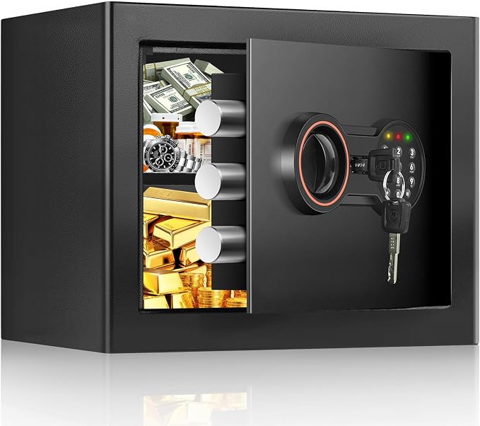 Small Safe for Home, Mini Safe Box for College Dorm Room | 9.8''Dx13.8''Wx9.8''H, Alarm System, LED Light, Wall/Floor Mountable Hidden Safes for Cash, Jewelry, Medicine by BuildYourSafekeepingSystem