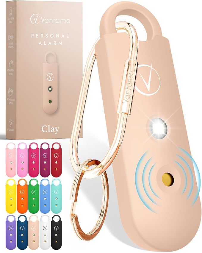 Vantamo Personal Alarm for Self Defense with Low Battery Notice, Strobe Light & Extra Loud 130 dB Double Speakers Safety Keychain Set for Women, Rechargeable Panic Button for Womens Self Defense by Vantamo