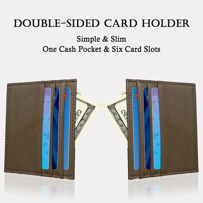 WOXVM Credit Card Holder Wallet RFID Blocking Slim Credit Card Cases Holder Premium Leather Minimalist Front Pocket Small Wallet with 6 Card Slots and 1 Pockets for Men Women - Image 4