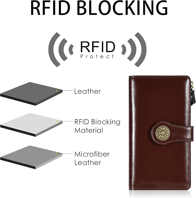 Travelambo Women's Wallet RFID Blocking Trifold Clutch Large Capacity Credit Card Holder Travel Purse - Image 6