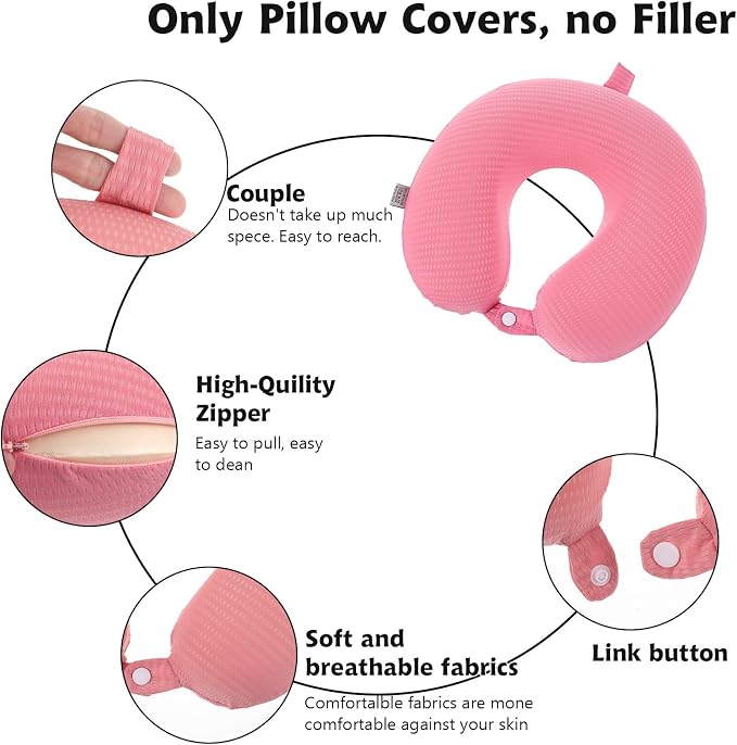 Neck Pillow Replacement Cover Travel U Neck Pillow Case Cover Travel Neck Pillow Cover Pillow, 13.39‘’ U Shaped Neck Pillow Washable Cover, Airplane Pillow Cover (Only Pillow Covers, no Filler)(Pink) - Image 5