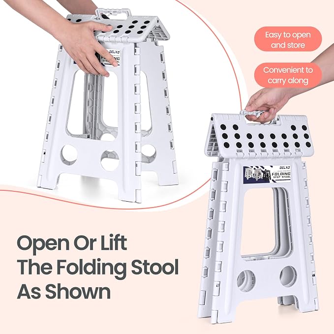 Delxo 17.5 Inch Folding Step Stool,Foldable Step Stool for Adults White | Step Stool with Safety Lock,Portable Collapsible Step Stool,Non-slip Folding Stools for Kitchen Bathroom Bedroom Garden 1PC - Image 5