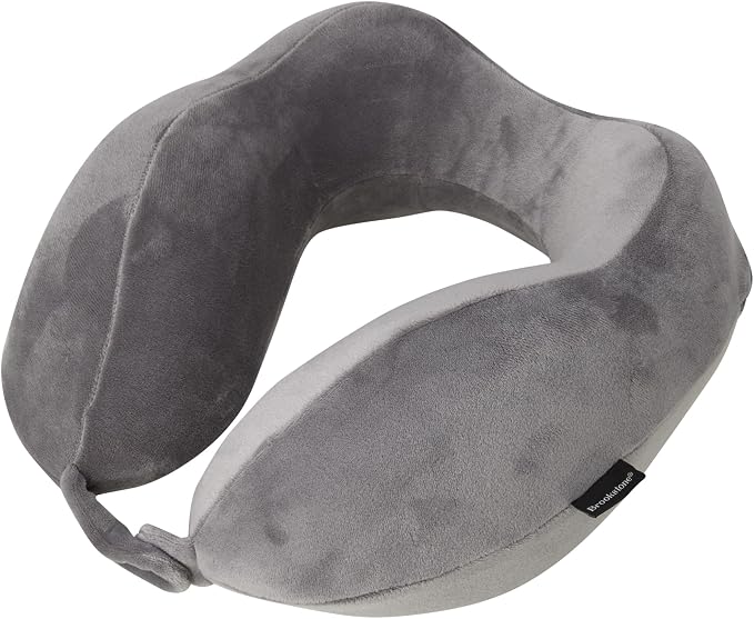 Brookstone Neck Travel Pillow - Lightweight Contoured Memory Foam Stuffable Travel Neck Pillow for Sleeping, Car, & Airplane, Size One Size, Dark Grey | Structured Shape Keeps Your Head Aligned While Seated, Soft Fleece Cover Feels Gentle Against Skin ... - Image 5
