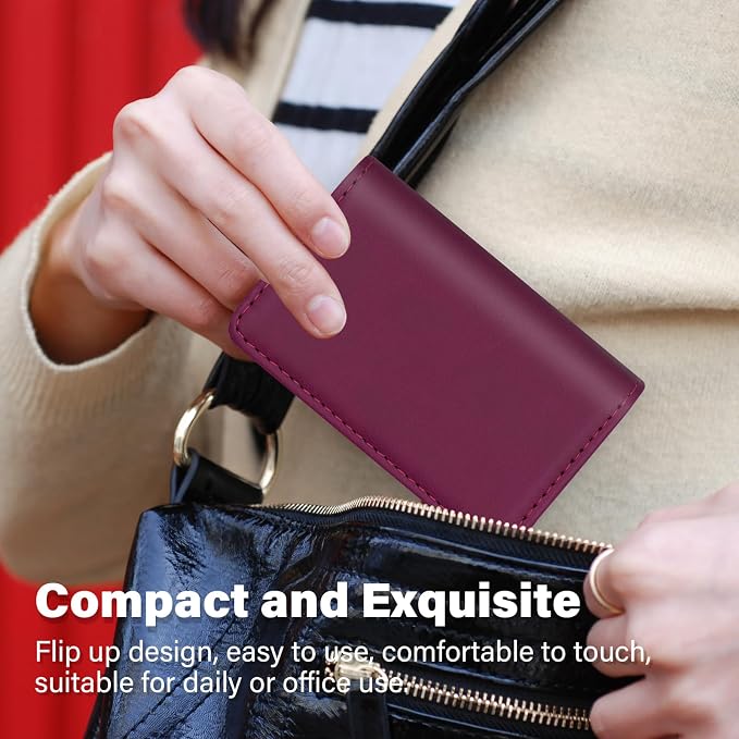 RFID Blocking Wallet - Minimalist Leather Business Credit Card Holder (PW-Wine Red) - Image 7
