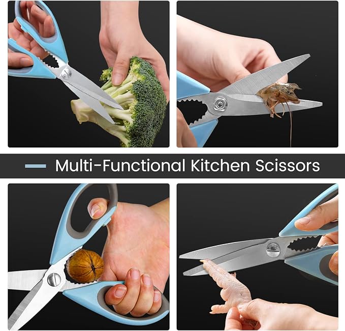 3 Pack Sharp Kitchen Scissors Set with Magnetic Holder | Stainless Steel Blade, Ergonomic Non-Slip Handle, Heavy Duty, Food/Meat Scissors for Home, Kitchen and Picnic, All Purpose - Image 4