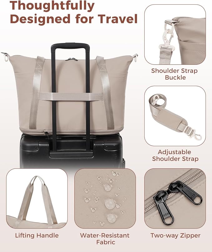 WANDF Foldable Expandable Personal Item Travel Bag for Women Carry On | 18x14x8 inches, Frontier Airline Underseat Fit, Weekend Getaways - Image 8