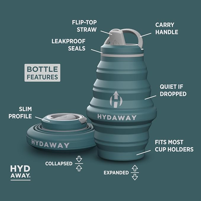 HYDAWAY 17oz Collapsible Water Bottle, Packable Leakproof for Travel | Travel-first design. Fold flat to 1.5 in for carry-ons, purses, seatbacks. Leakproof, BPA-free, dishwasher safe. - Image 5