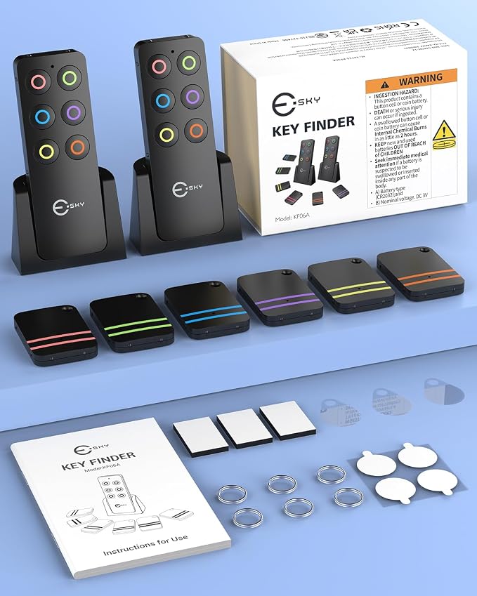 Esky 2 Transmitters and 6 Slim Receivers Key Finder with Sound 85dB | Remote Item Finder Locator Wallet Tracker Key Finders Beeper Tags for Finding Wallets Keys,Phone, Glasses, Pet Gifts for Men - Image 7
