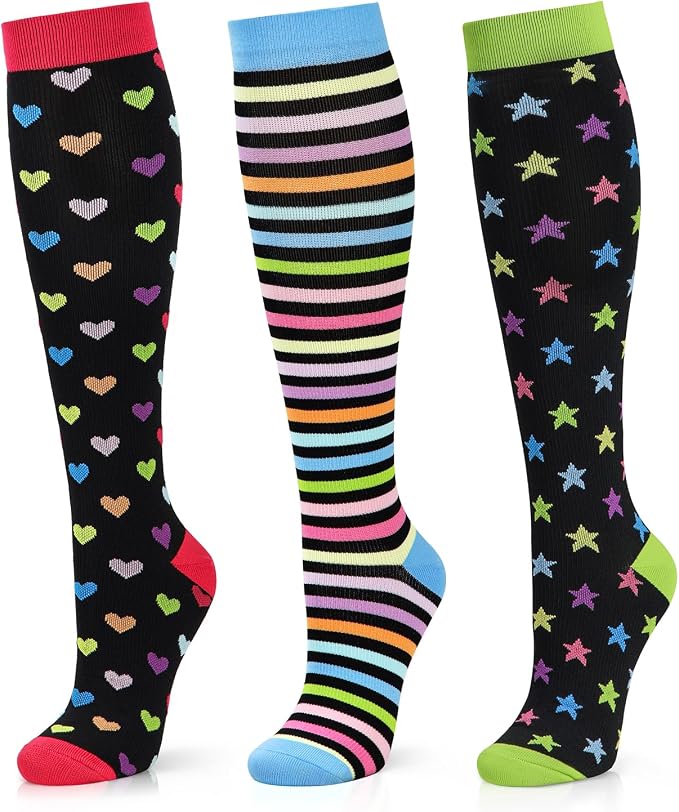 Medical Compression Socks for Women and Men 3 Pairs 20-30 mmHg Knee High Christmas Compression Stockings Circulation Best for Running Athletic Nurses by UUSOCKS