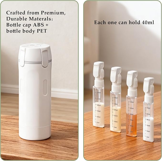 4-in-1 Travel Dispenser Bottle, 4 Pump Travel Bottle Set with 4 Wide-Mouth Funnels for Shampoo, Lotion, Conditioner, and Cream, Refillable，4 Pack 40ml - Image 5