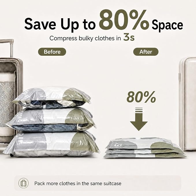 Travel Vacuum Bags with Electric Pump, 18 Pack XS/S/M/L Vacuum Seal Bags | up to 80% Space Saver Compression Packing Bags for Suitcase, Carry-On, Cruise, Dorm & Seasonal Storage - Image 2