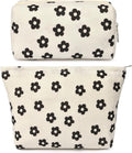 SOIDRAM 2 Pcs Makeup Bag Large Cosmetic Bag Toiletry Bag Makeup Pouch Travel Bag Organizer Cute Makeup Brushes Aesthetic Accessories Storage Bag for Women Black Floral Corduroy by SOIDRAM
