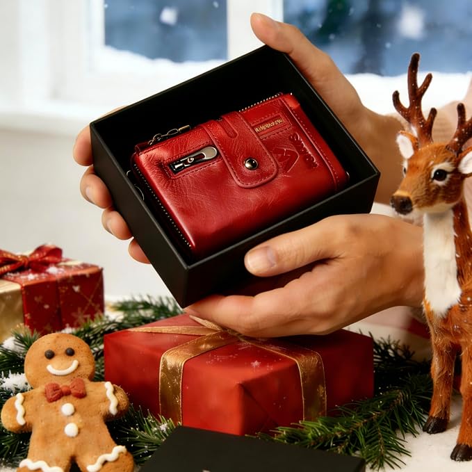 Anti-Theft Mens Wallet with Chain Genuine Leather ID Window Purse with RFID Blocking Bifold Double Zipper Coin Pocket with Gift Box - Image 3