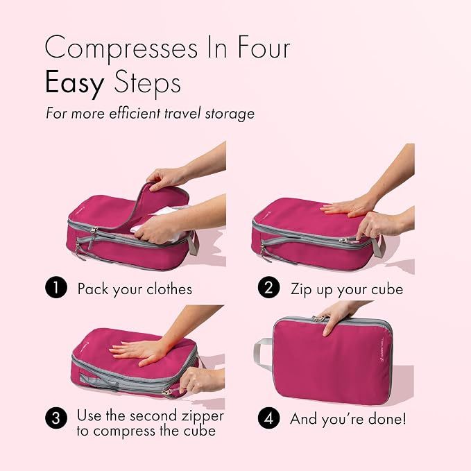 (Not Made In China) Compression Packing Cubes For Travel, Suitcase and Luggage Space Saver Organizer Bags, Lightweight, Waterproof Nylon, Durable, 4pc Set, Plum - Image 3