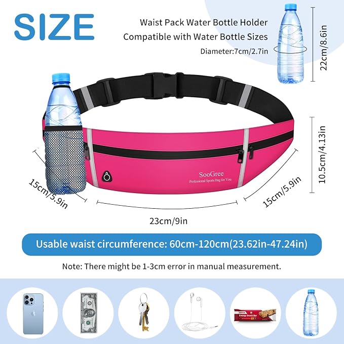 SooGree Slim Running Belt Sport Fanny Pack for Women Men,Outdoor Reflective Waist Pack Runner Pouch Belt, Zipper Waterproof Running Phone Holder Jogging Pouch for Phone Money Belt Waist Bag (Pink) - Image 2