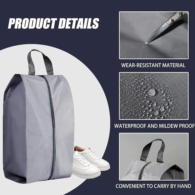 5Pcs XL Travel Shoe Bags Portable Travel Gifts Shoe Organizer with Zipper Closure, Waterproof Nylon Shoe Storage Organizer with Handle Travel Bags For Men and Women, Grey - Image 4