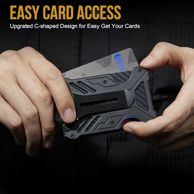 Carbon Fiber Slim Wallet Money Clip RFID Blocking ID Window | Hold UP to 15 card,C-Shaped Quick-Access Card Slot,Front Pocket Slim Fit Design,Lanyard Compatible Badge Holder,Easy Clean - Image 4
