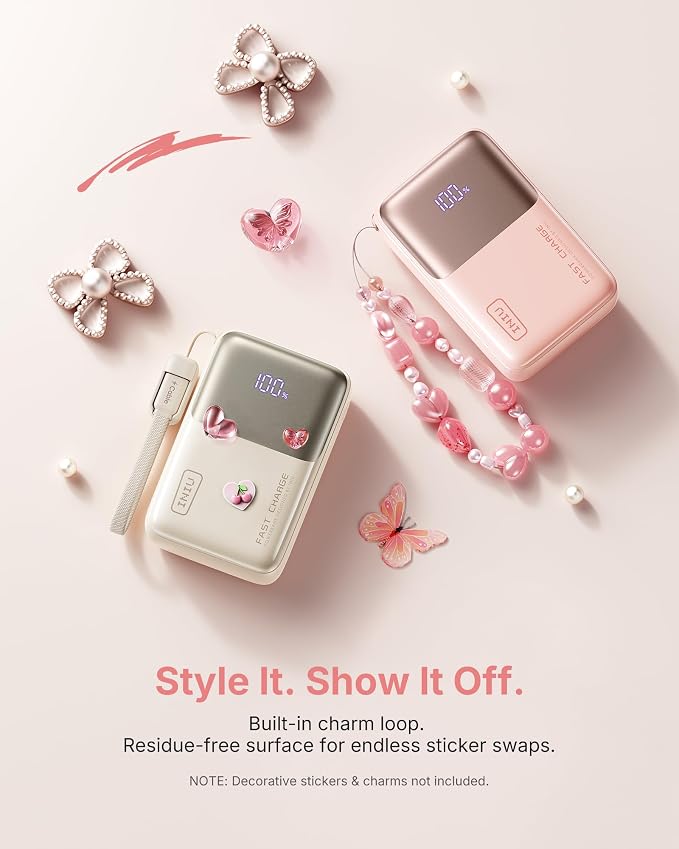 INIU Portable Charger, Ultra Mini 10000mAh 45W Fast Charging Power Bank | Flight-Safe, USB-C Cable, Travel Essential, 45W Battery Phone Pack for iPhone 17 16 Samsung S26 Google iPad etc, Light Pink - Image 5