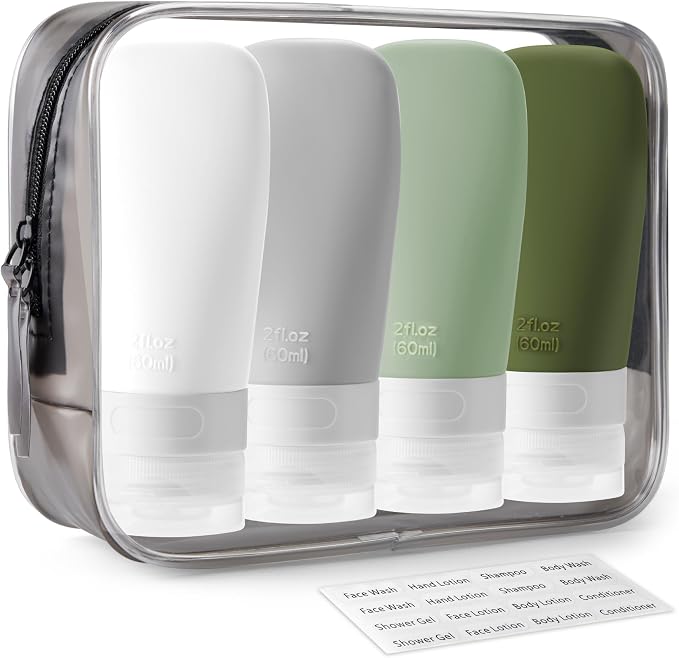 INSFIT Travel Bottles for Toiletries, TSA Approved 3oz Travel Size Containers, BPA Free Leak Proof Squeezable Silicone Tubes for Shampoo Conditioner Lotion Body Wash with Labels by INSFITPortableTravelBottles
